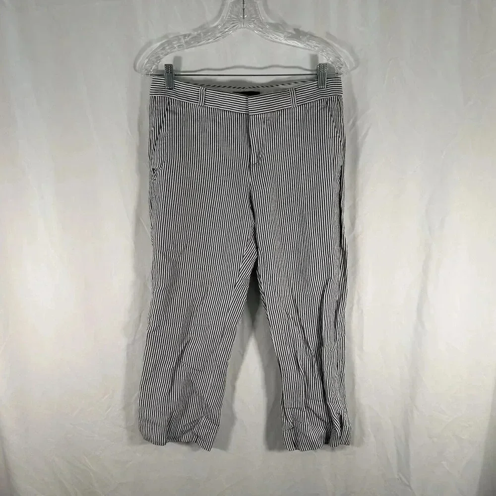 Banana Republic Capri Pants Women's 4 Grey White Striped Logan Linen Blend